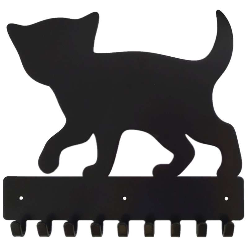 Eboy Steel Kitten Key Rack or Leash Hanger - 9 Hooks - Black