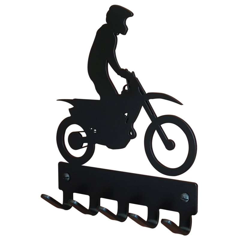 Eboy Steel Motocross Rider Key Rack or Leash Hanger - 5 Hooks - Black