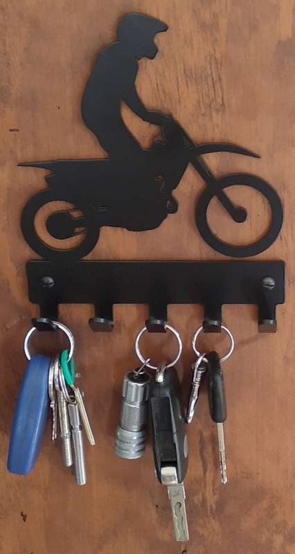 Eboy Steel Motocross Rider Key Rack or Leash Hanger - 5 Hooks - Black