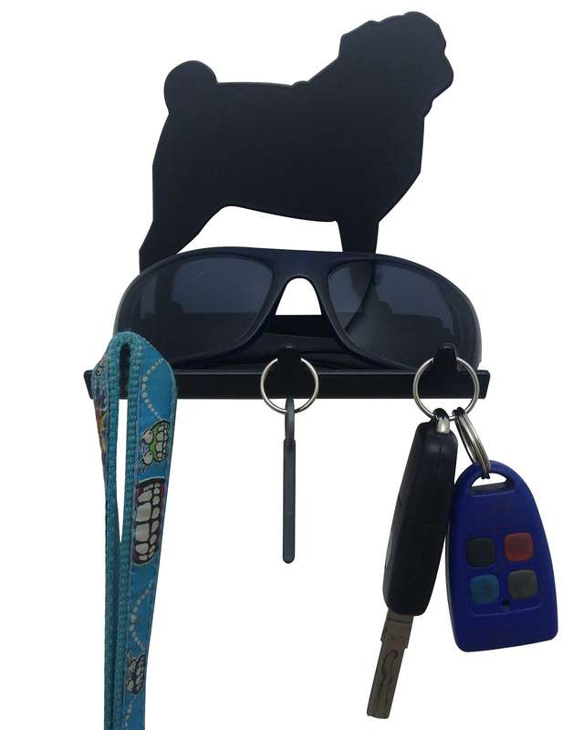 Eboy Steel Pug Key Rack with Tray - 3 Hooks - Black
