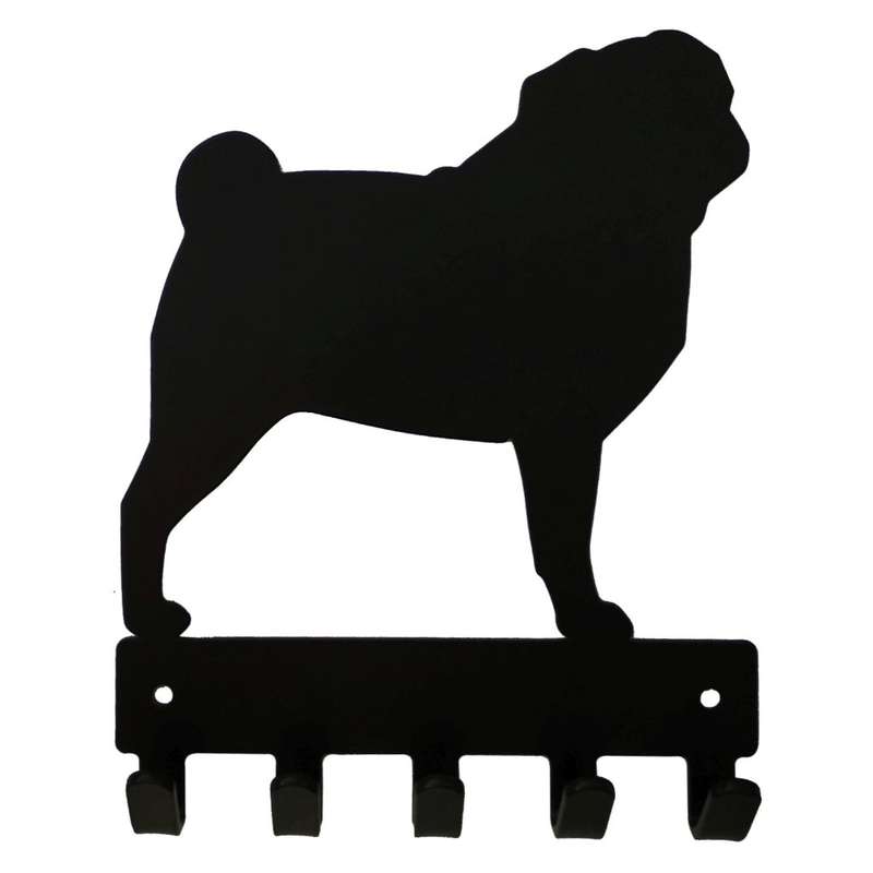 Eboy Steel Pug Key Rack or Leash Hanger - 5 Hooks - Black