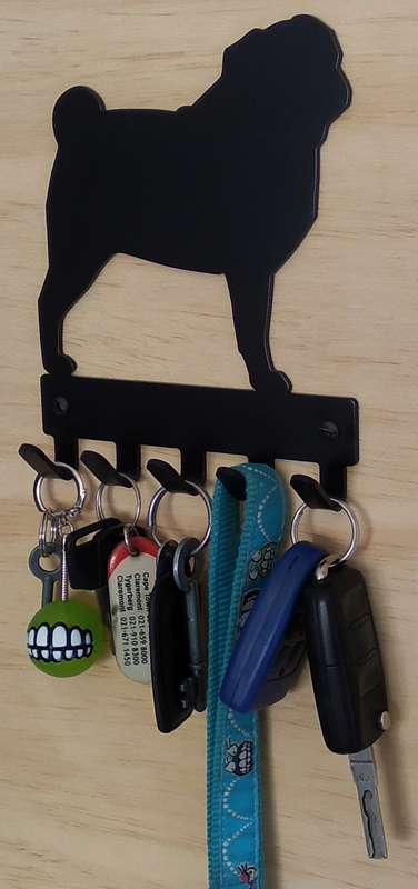 Eboy Steel Pug Key Rack or Leash Hanger - 5 Hooks - Black