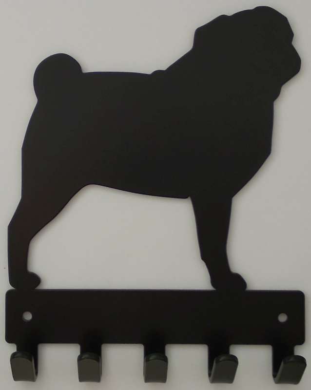 Eboy Steel Pug Key Rack or Leash Hanger - 5 Hooks - Black