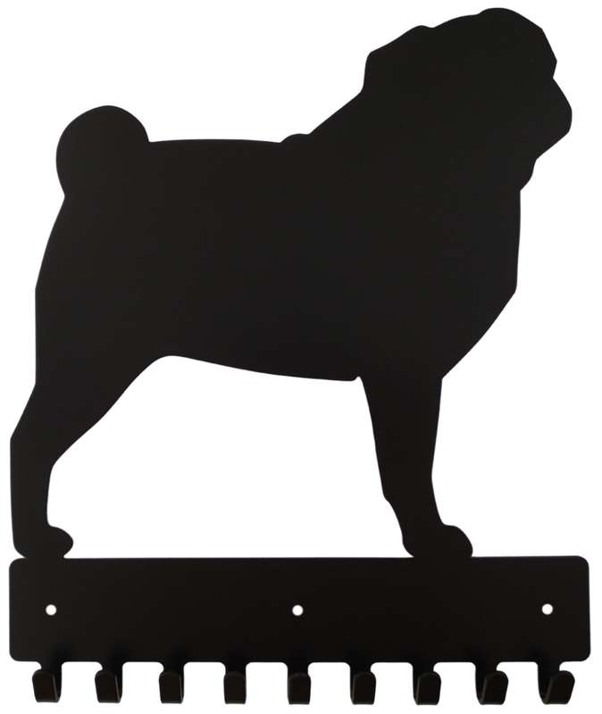 Eboy Steel Pug Key Rack or Leash Hanger - 9 Hooks - Black