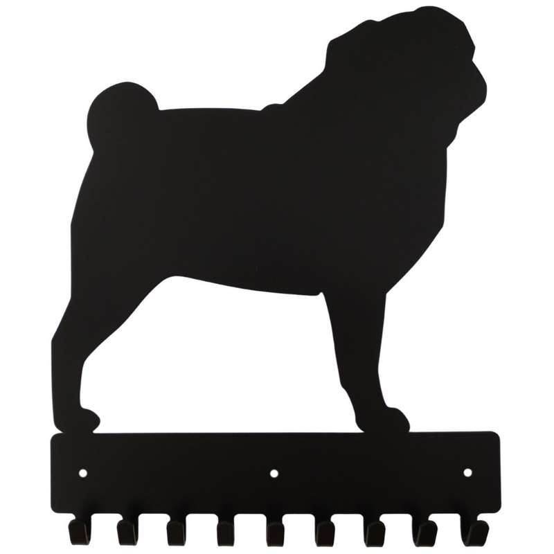 Eboy Steel Pug Key Rack or Leash Hanger - 9 Hooks - Black