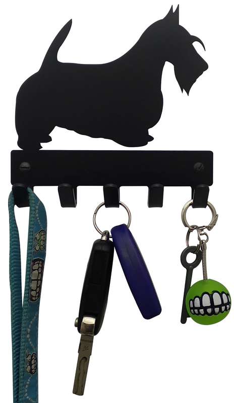 Eboy Steel Scottish Terrier Key Rack or Leash Hanger - 5 Hooks V1 - Black