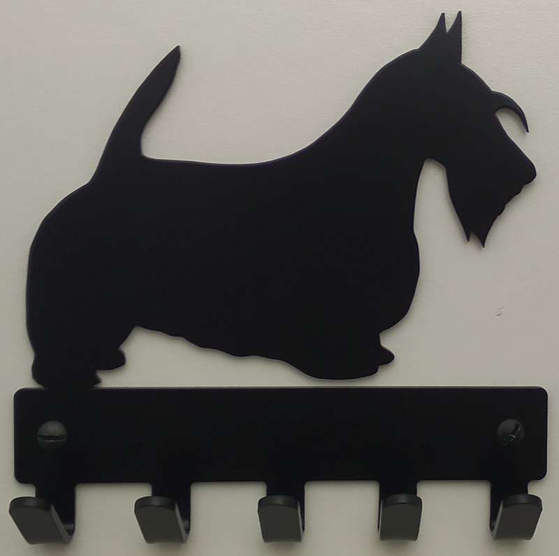 Eboy Steel Scottish Terrier Key Rack or Leash Hanger - 5 Hooks V1 - Black