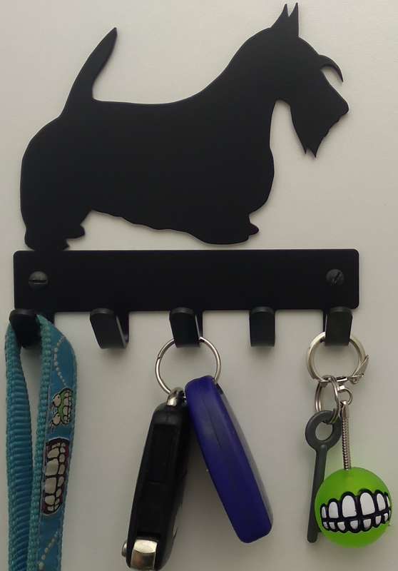Eboy Steel Scottish Terrier Key Rack or Leash Hanger - 5 Hooks V1 - Black