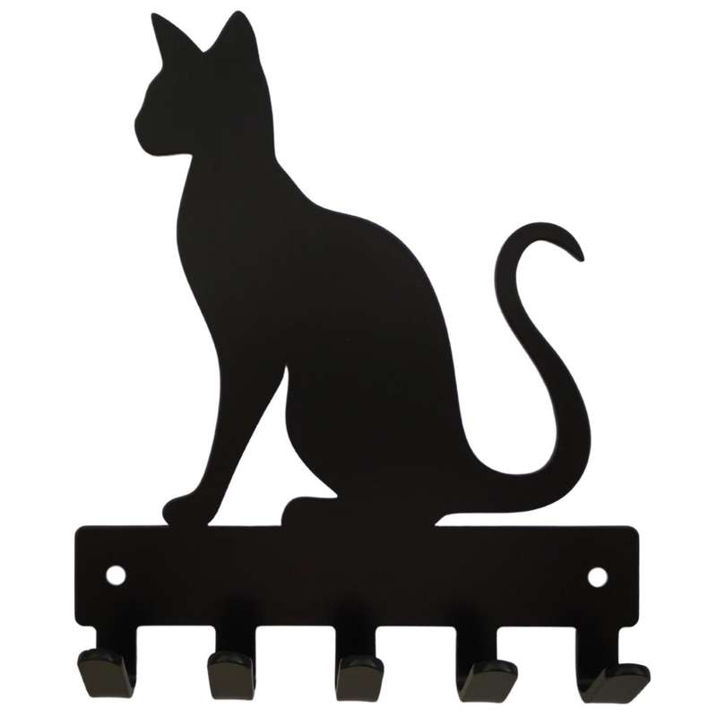 Eboy Steel Siamese Cat Key Rack or Leash Hanger - 5 Hooks - Black