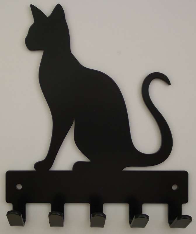 Eboy Steel Siamese Cat Key Rack or Leash Hanger - 5 Hooks - Black