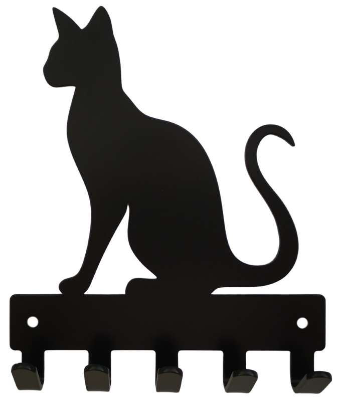 Eboy Steel Siamese Cat Key Rack or Leash Hanger - 5 Hooks - Black