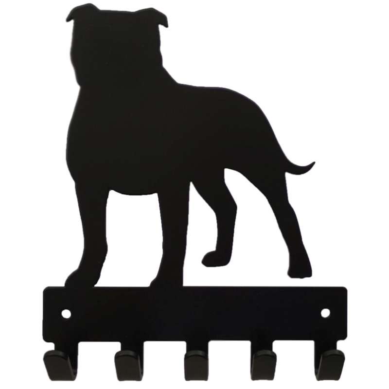 Eboy Steel Staffordshire Terrier Key Rack or Leash Hanger - 5 Hooks - Black