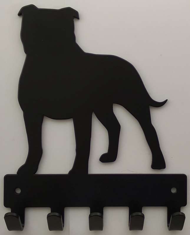 Eboy Steel Staffordshire Terrier Key Rack or Leash Hanger - 5 Hooks - Black