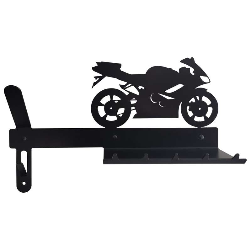 Eboy Steel - Superbike Helmet Holder with Jacket Hook, Keys Rack & Sunglasses Tray - Black