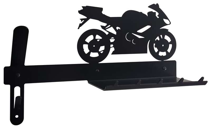 Eboy Steel - Superbike Helmet Holder with Jacket Hook, Keys Rack & Sunglasses Tray - Black