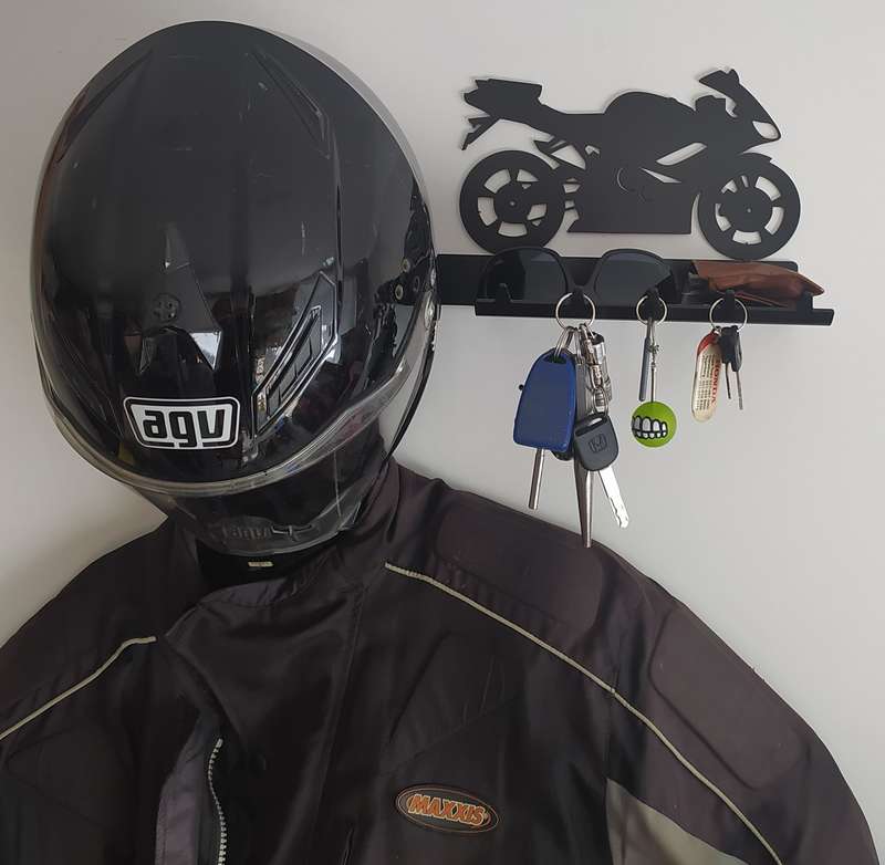 Eboy Steel - Superbike Helmet Holder with Jacket Hook, Keys Rack & Sunglasses Tray - Black