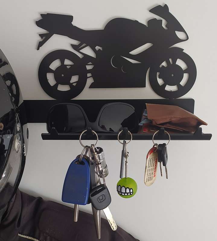 Eboy Steel - Superbike Helmet Holder with Jacket Hook, Keys Rack & Sunglasses Tray - Black
