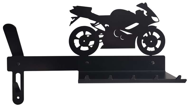 Eboy Steel - Superbike Helmet Holder with Jacket Hook, Keys Rack & Sunglasses Tray - Black