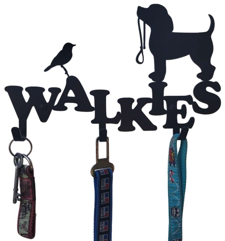 Eboy Steel Walkies Leash and Harness Holder for Pets - 3 Hooks - Black