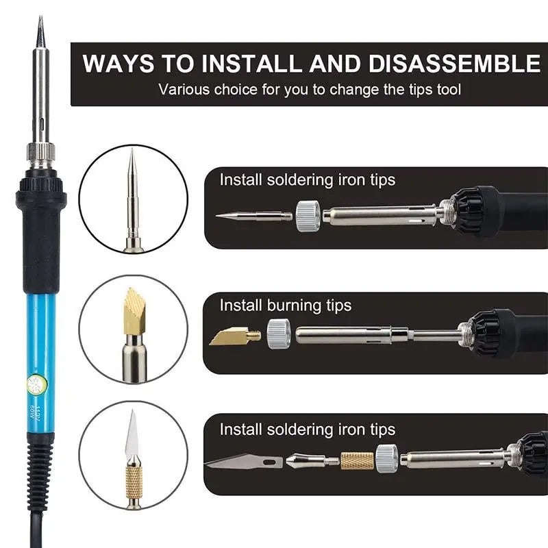 71Pcs 60W Adjustable Temperature Electric Soldering Pyrography Iron Set