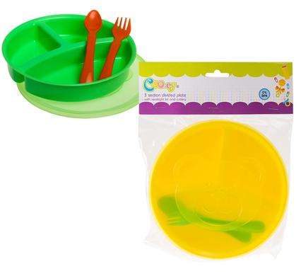 Cooey Feeding Plate Pl 3-Div W/Cutlery