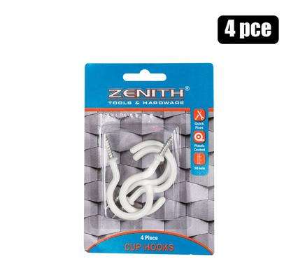 Cup-Hooks White Pl-Ctd 50Mm 4Pce  Zenith