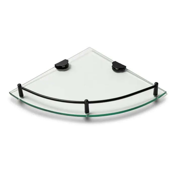 Corner Shelf, Glass, Stainless Steel, Black, 240mm x 240mm x 6mm