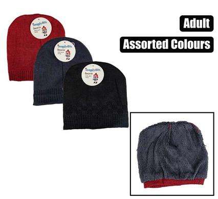 Beanie Adult W/Inner Plain Colours Asst