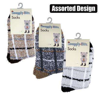 Socks Adult Fluffy Check Design Asstd