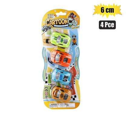Vehicle Racer Cartoon 4Pc Pull Back 6Cm