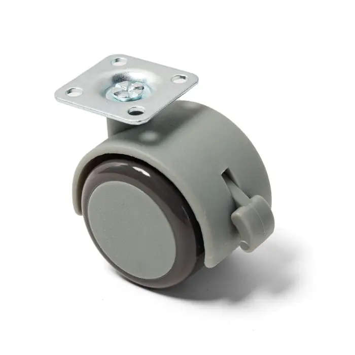Twin Castor, with Square Plate and Brake, Grey, 50mm