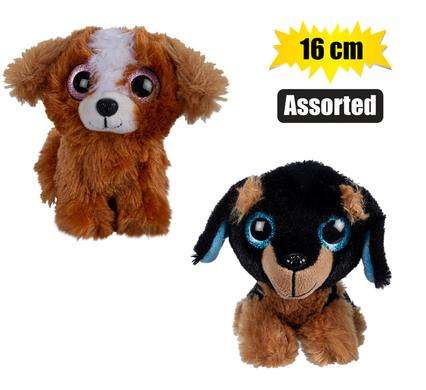 PLUSH DOG BIG EYES ASSTD 16cm