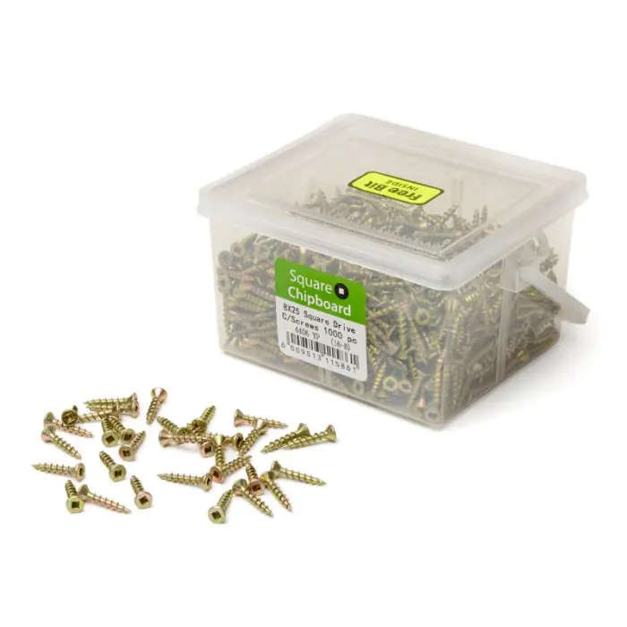 Chipboard Screws, Square, No.8, 4mm x 25mm, 1000 Pieces