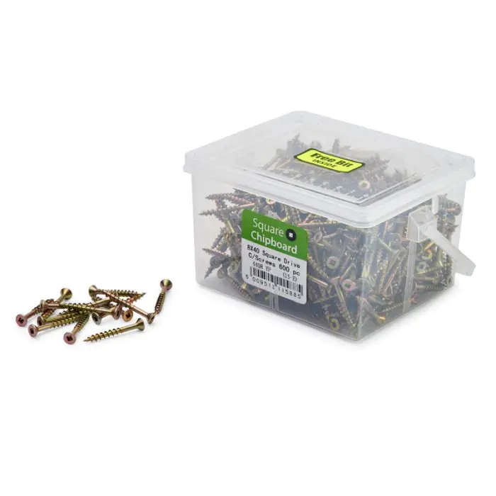 Chipboard Screws, Square, No.8, 4mm x 40mm, 600 Pieces