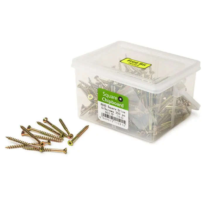 Chipboard Screws, Square, No.8, 4mm x 60mm, 250 Pieces