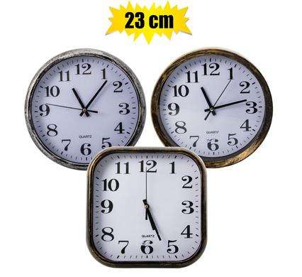 Clock Wall Pl Sqr/Rnd 23Cm Asstd