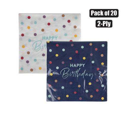 Serviettes 2Ply 33Cm 20Pc Dot H-Birthday