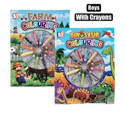 Book Colouring Boy W/Wax Crayons Asstd