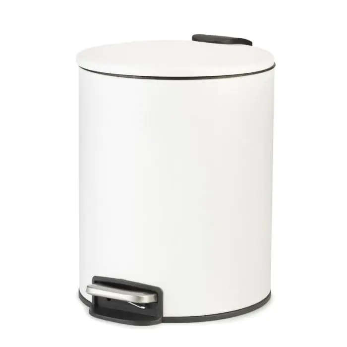 Pedal Bin with Soft Close, Metal, Round, White, 5 Litre