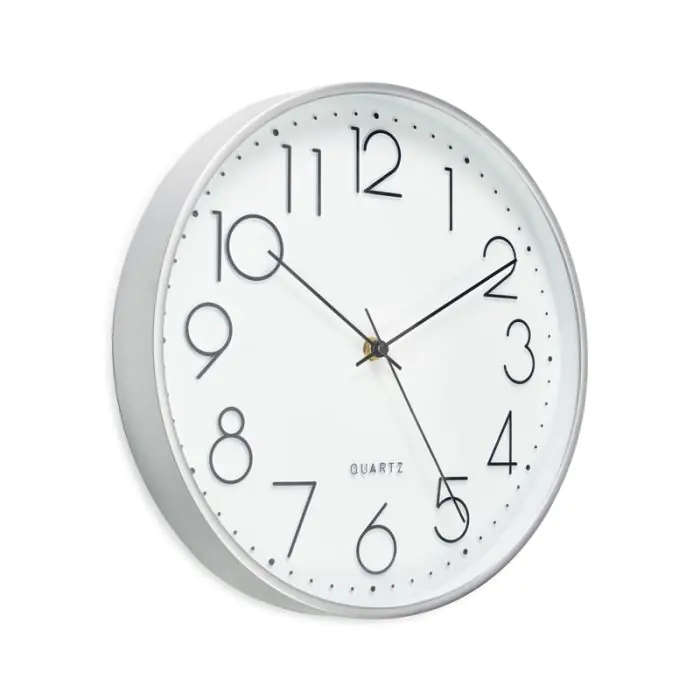 Wall Clock, White Face/Silver Frame, 300mm