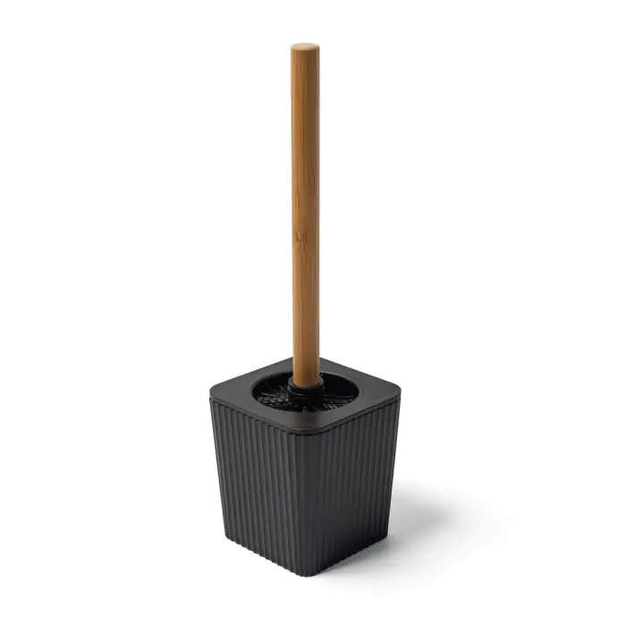Toilet Brush Holder Set, Black, Bamboo
