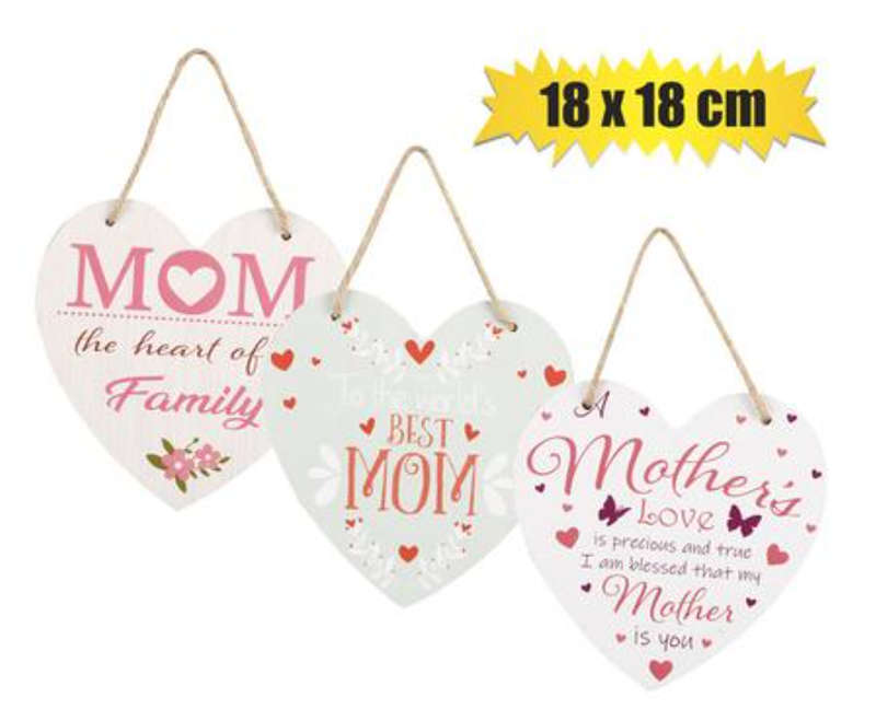 Plaque Mdf Sign Heart 18X18Cm Mom