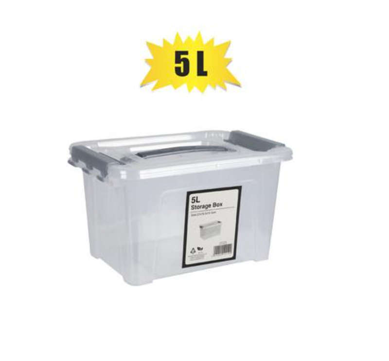 STORAGE BOX CLEAR/GREY 5L 27x18.5x15.5cm