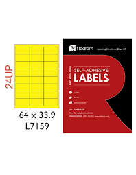REDFERN LASER LABEL 24UP 64X33.9 JET YELLOW (100)