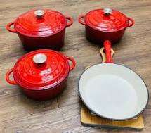 Cast Iron Pot Set -7 Piece [Orange]