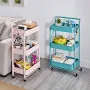 3 Tier Metal Rolling Cart Utility Cart-Blue