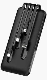 Portable Fast Charging Power Bank with Built-in Lightning &Type C cable - Black