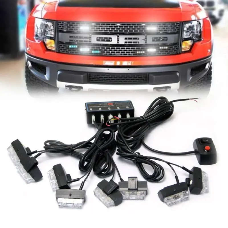 8 x Grill Clip-On Emergency Strobe Warning Lights - Yellow