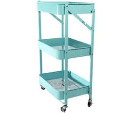 3 Tier Metal Rolling Cart Utility Cart-Blue