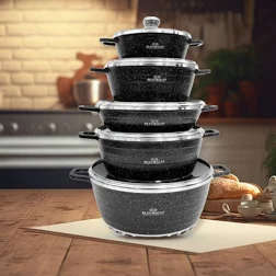 10PC NON STICK ALUMINIUM GRANITE POT SET ***BLACK***